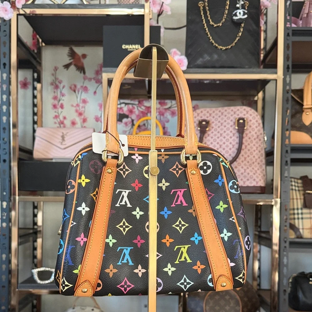 Louis Vuitton Black Murakami Priscilla Mono Canvas Satchel with Tan Trim - Picture 3 of 6